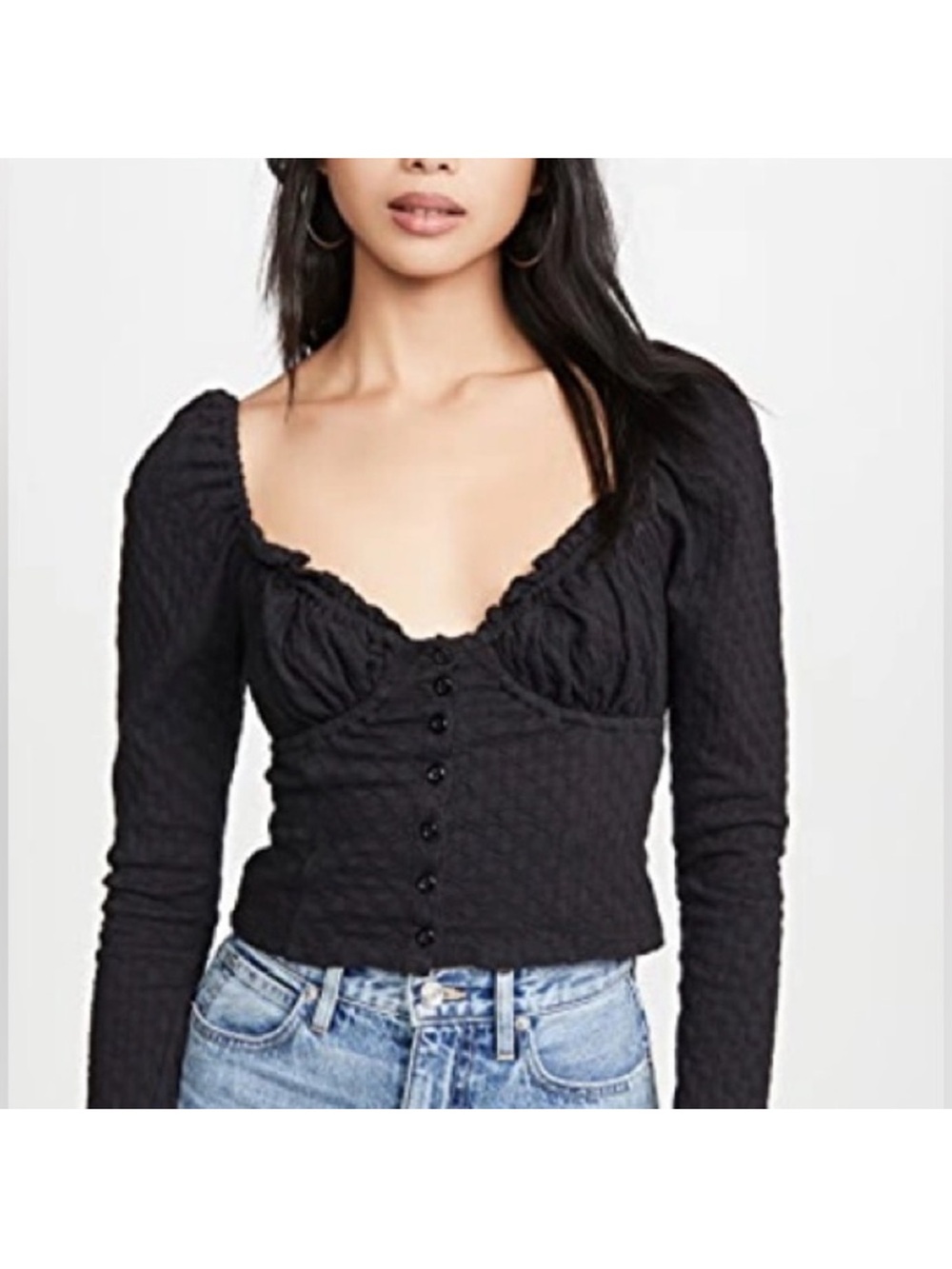Free People Ladybug Long Sleeve Textured Black Corset Top- size Medium